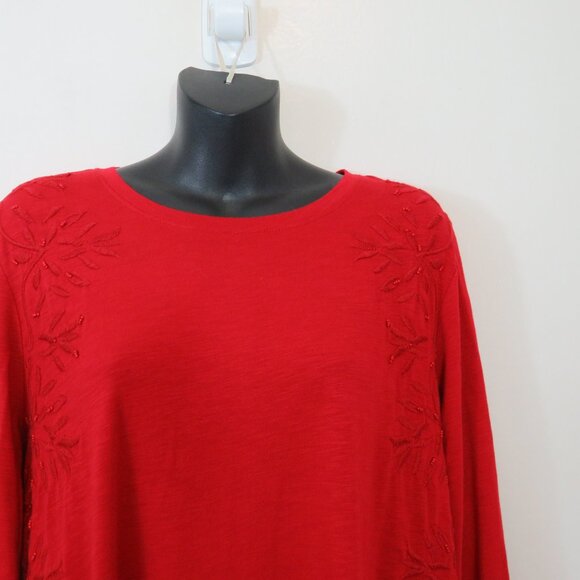 J Jill Size 1X Red Embroidered Tunic Top Long Sleeve Red Basic - Picture 3 of 6